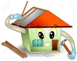 house with a hammer building itself.